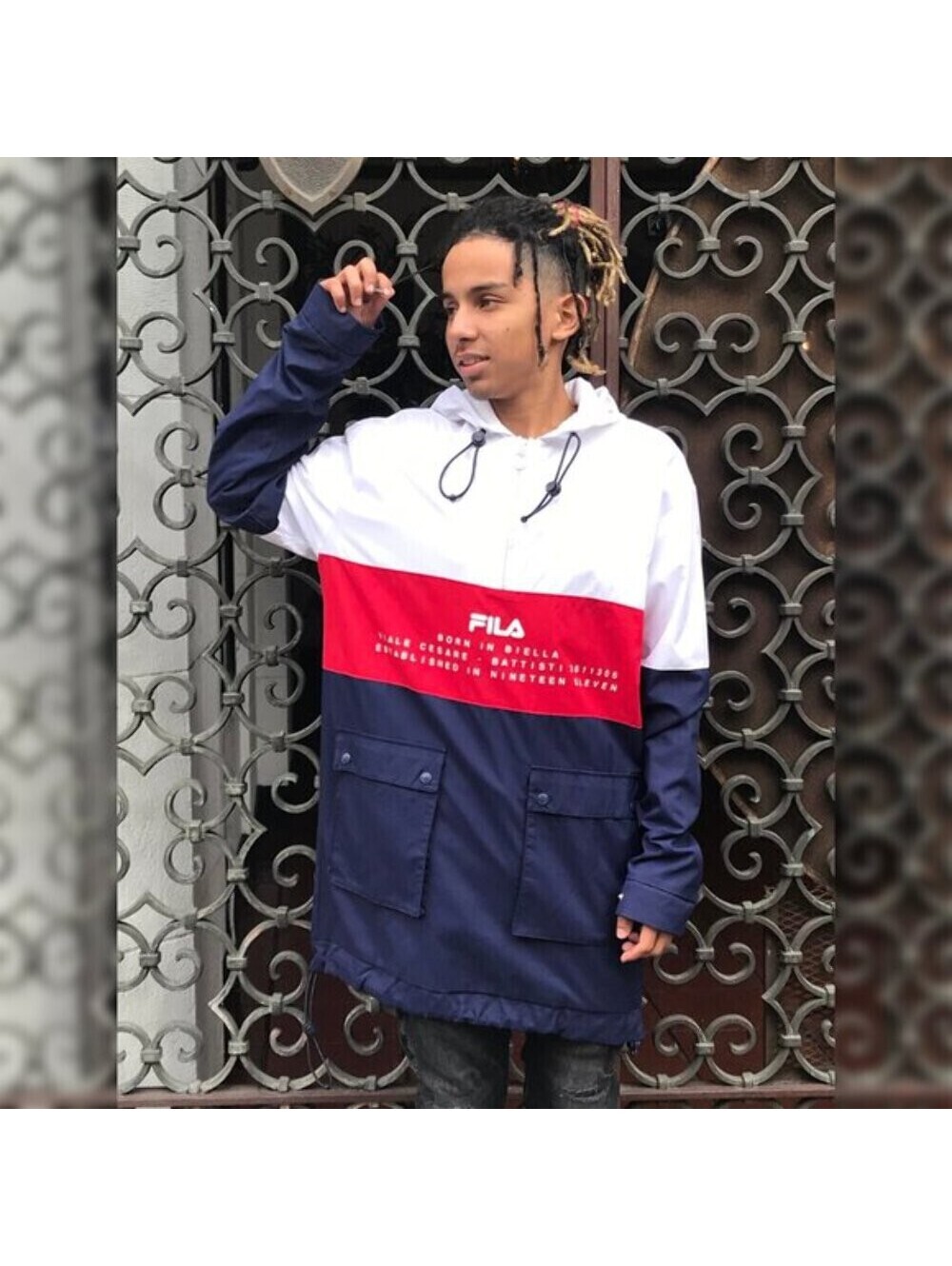 Men's Fila White | Navy Windbreaker 3/4 Hooded Jacket NWT